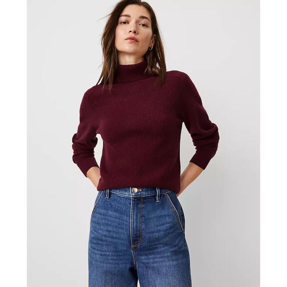 Ann Taylor Cashmere Ribbed Turtleneck Sweater NEW
